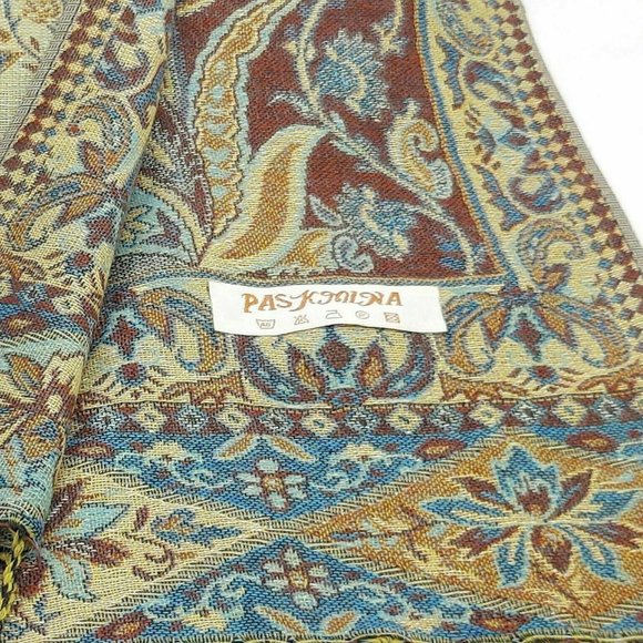 Women's Scarf Pashmina Soft Silky Shawl Wrap Light Stole Veil in Gold & Blue - Picture 4 of 7